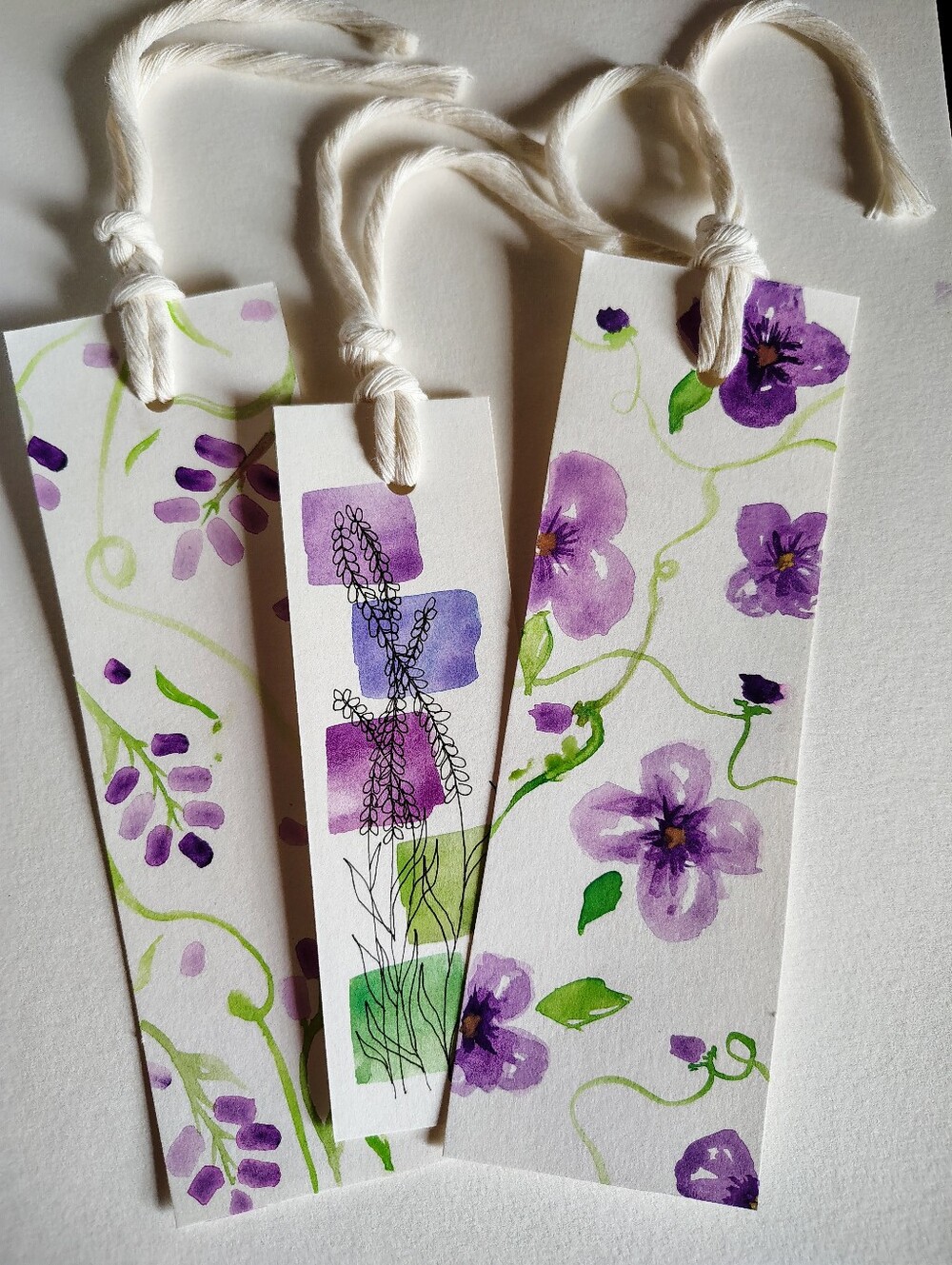 Hand-Painted Purple Floral Bookmark Set